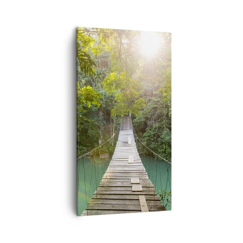 Cuadro sobre lienzo - Impresión de Imagen - Sobre el agua azul hacia el bosque - 45x80 cm