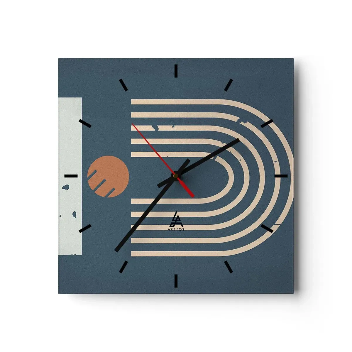Reloj de pared - Reloj de vidrio - Geometría sobre azul marino - 40x40 cm
