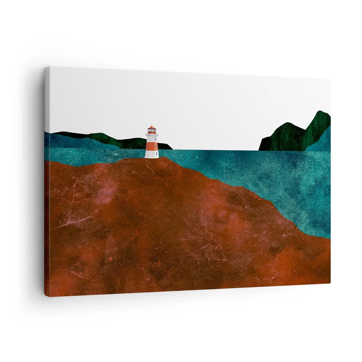 Cuadro sobre lienzo - Impresión de Imagen - Un faro con las montañas y el mar como telón de fondo - 70x50cm - Mirando al mar - Decoración de pared moderna para salón y dormitorio ARTTOR
