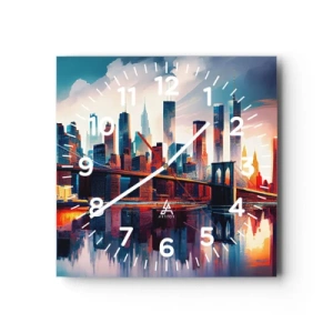 Reloj de pared - Reloj de vidrio - Nueva York siempre luce - 30x30 cm