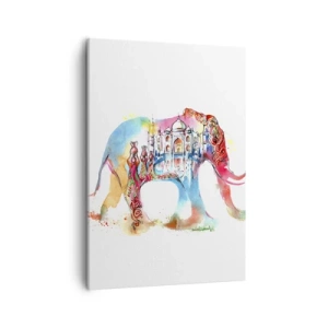 Cuadro sobre lienzo - Impresión de Imagen - Pintura de acuarela colorida de un elefante con un motivo del Taj Mahal. - 50x70cm - India: el aura del amor - Decoración de pared moderna para salón y dormitorio ARTTOR