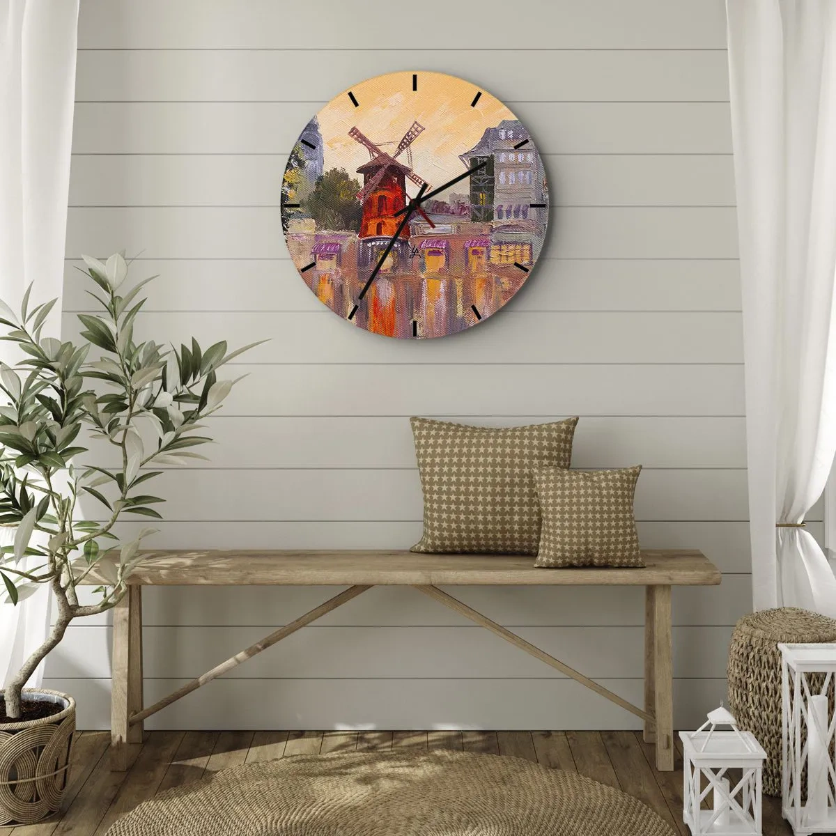 Reloj de pared - Reloj de vidrio - Iconos parisinos - Moulin Rouge - 30x30 cm
