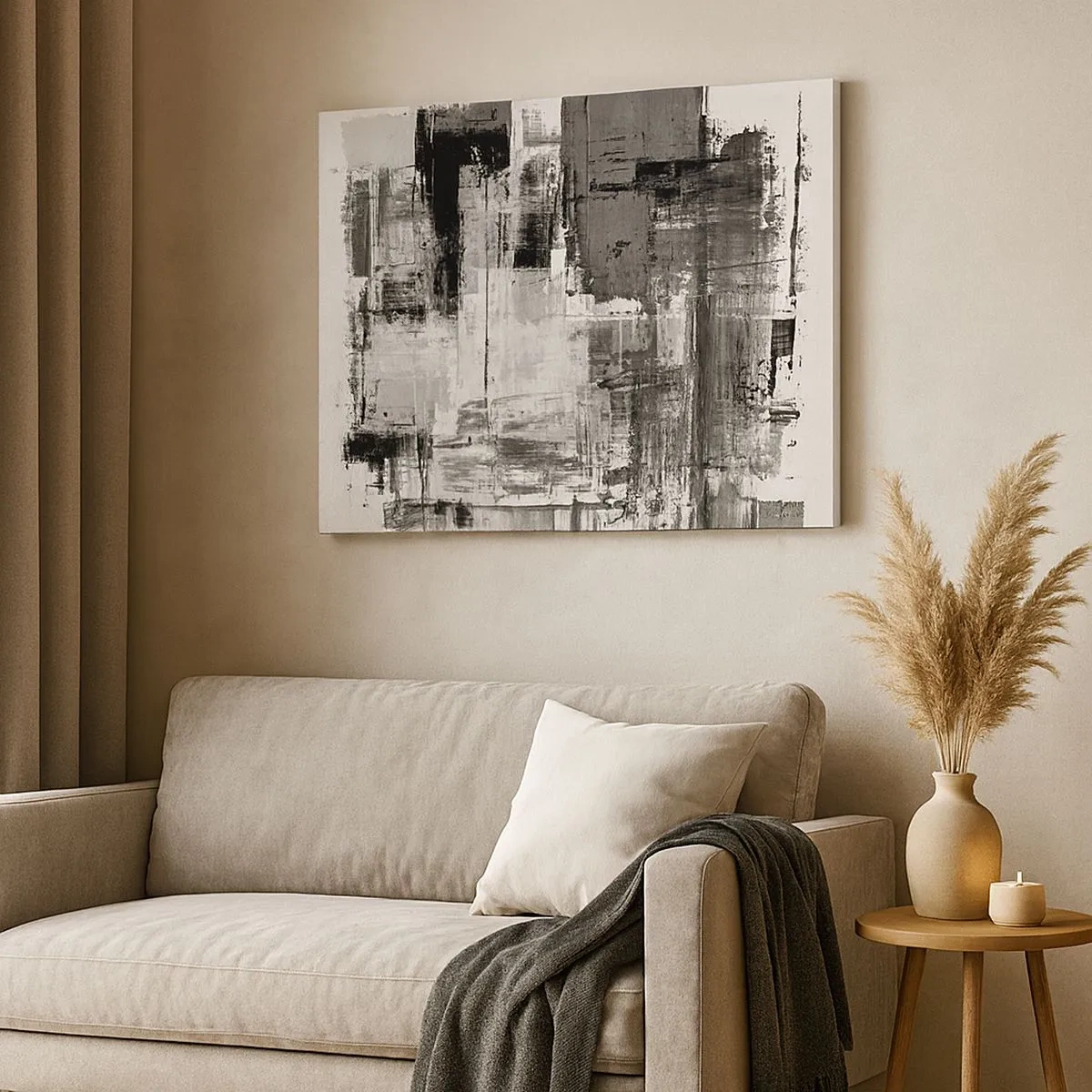 Cuadro sobre lienzo - Impresión de Imagen - Composición abstracta en blanco, negro y gris. - 70x50cm - El gris es hermoso - Decoración de pared moderna para salón y dormitorio ARTTOR