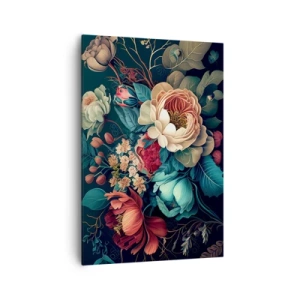 Cuadro sobre lienzo - Impresión de Imagen - Una composición colorida de flores sobre un fondo oscuro. - 70x100cm - Encanto del siglo XIX - Decoración de pared moderna para salón y dormitorio ARTTOR