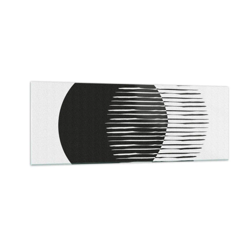 Cuadro sobre vidrio - Impresiones sobre Vidrio - Dos círculos superpuestos con líneas blancas y negras. - 140x50cm - Su alter ego - Decoración de pared moderna para salón y dormitorio ARTTOR