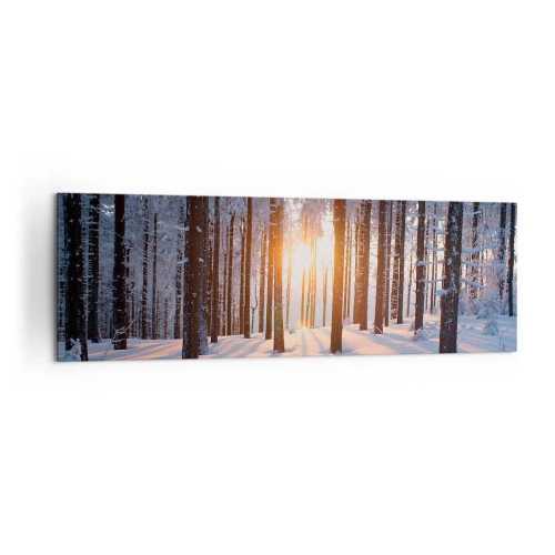 Cuadro sobre lienzo - Impresión de Imagen - Bosque invernal iluminado por los rayos del sol. - 160x50cm - Claramente en blanco y negro - Decoración de pared moderna para salón y dormitorio ARTTOR