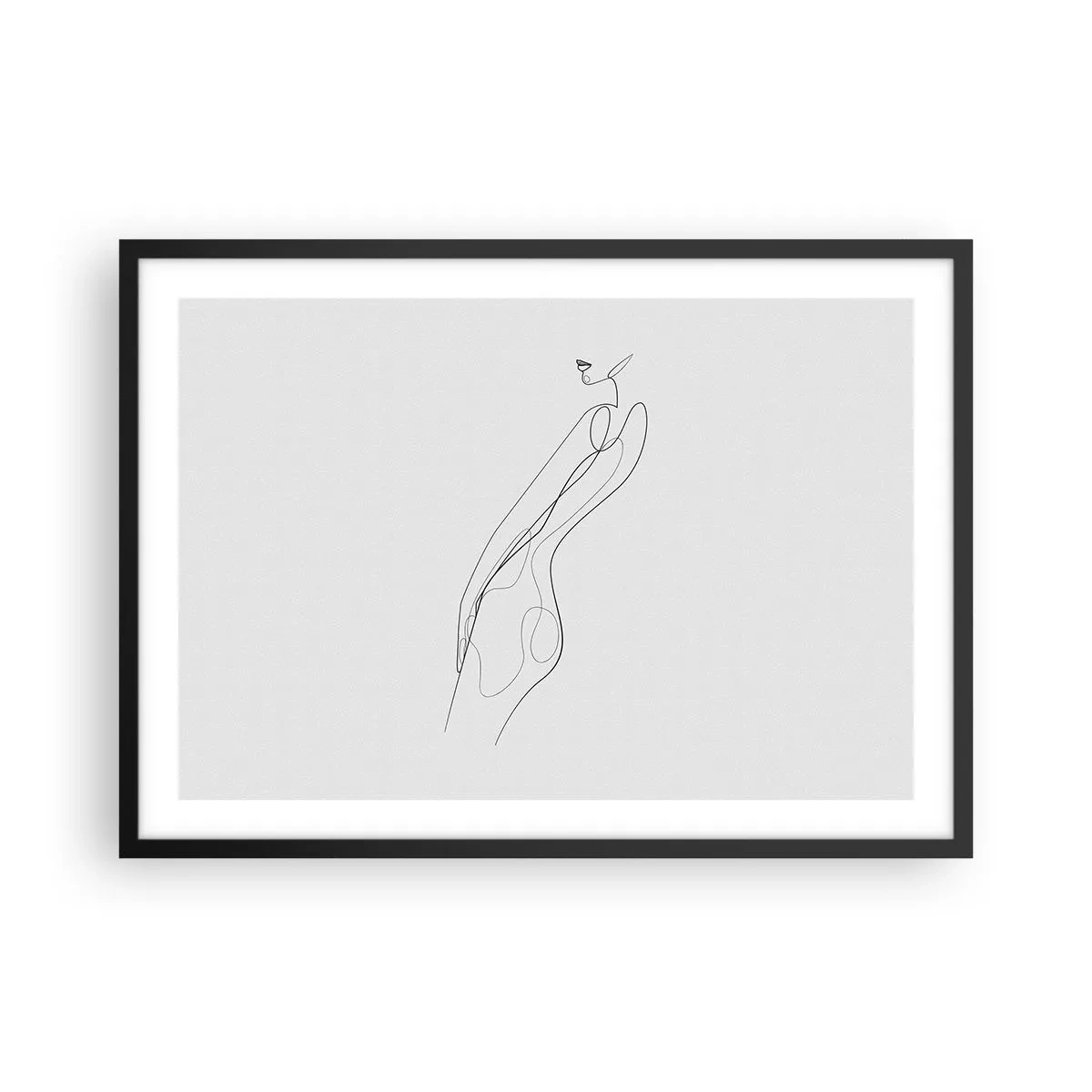Póster en marco negro - Una línea minimalista que muestra una silueta sobre un fondo claro. - 70x50cm - Apenas una promesa - Decoración de pared moderna para salón y dormitorio ARTTOR
