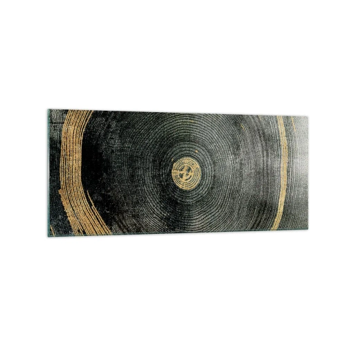 Cuadro sobre vidrio - Impresiones sobre Vidrio - Círculos concéntricos con acentos dorados. - 120x50cm - Cambio y perpetuidad - Decoración de pared moderna para salón y dormitorio ARTTOR