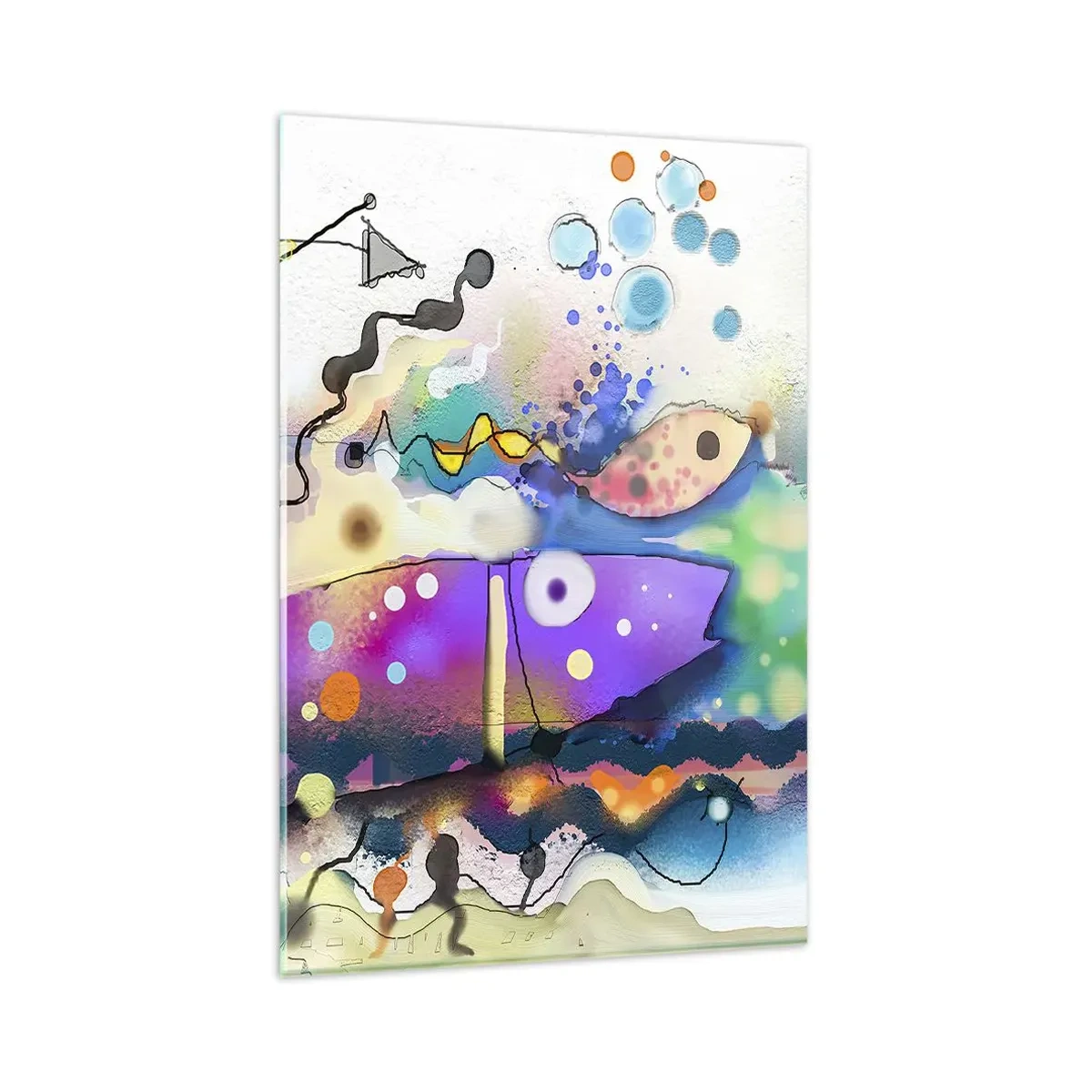 Cuadro sobre vidrio - Impresiones sobre Vidrio - Peces abstractos en una composición colorida y surrealista. - 80x120cm - ¡No hay palabras! - Decoración de pared moderna para salón y dormitorio ARTTOR
