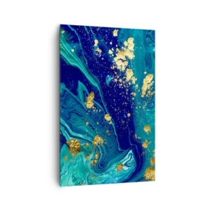 Cuadro sobre lienzo - Impresión de Imagen - Una composición abstracta con acentos azules, verdes y dorados. - 80x120cm - Pétalos de sol  - Decoración de pared moderna para salón y dormitorio ARTTOR
