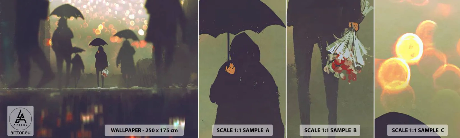 Muestra de fotomural autoadhesivo Deluxe Sticker - Desde la perspectiva de una gota de lluvia - Caminar en la lluvia, Gente, Gráficos - 100x30 cm