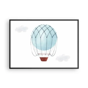 Póster en marco negro - Un globo pintado a mano sobre un fondo de delicadas nubes. - 100x70cm - Acariciando las nubes - Decoración de pared moderna para salón y dormitorio ARTTOR