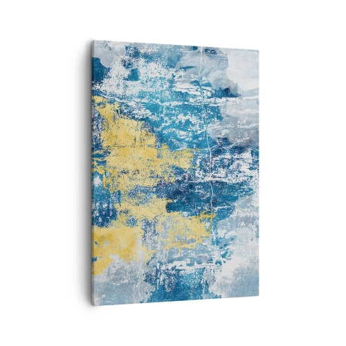 Cuadro sobre lienzo - Impresión de Imagen - Abstracción en tonos azules y amarillos - 50x70cm - Una abstracción serena - Decoración de pared moderna para salón y dormitorio ARTTOR