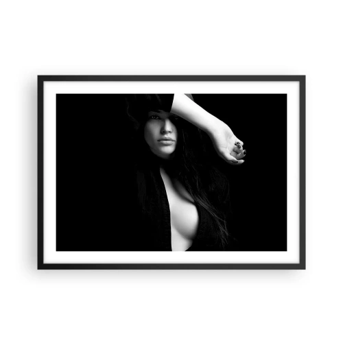 Póster en marco negro - Retrato elegante de una mujer en blanco y negro. - 70x50cm - Escuela de seducción - Decoración de pared moderna para salón y dormitorio ARTTOR
