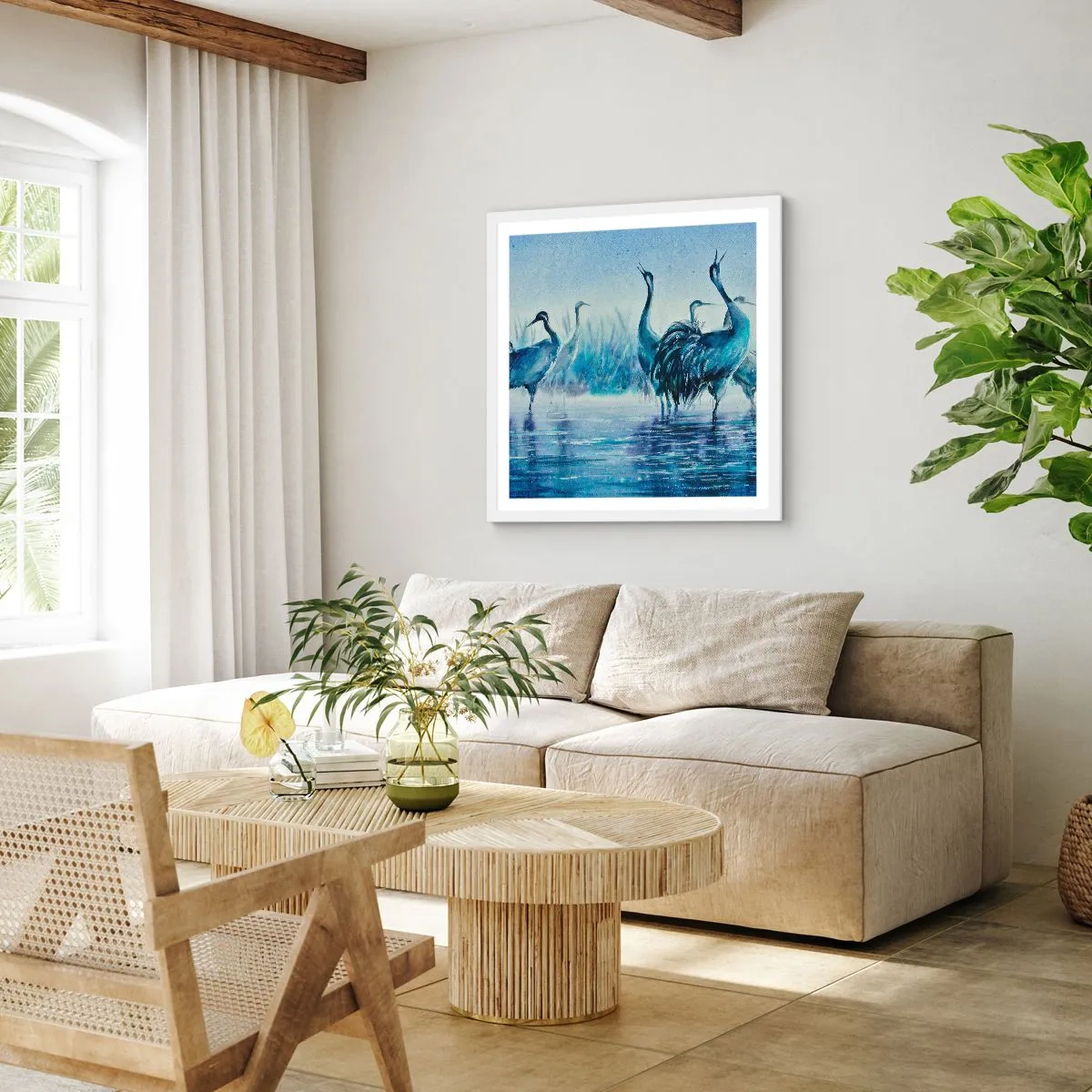 Póster en marco blanco - Reunión matinal - 40x40 cm