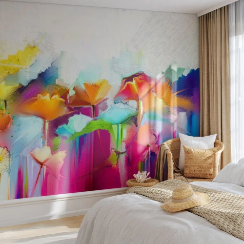 Fotomural Autadhesivo Deluxe Sticker - Un arco iris ha florecido - Abstracción, flores, Pedazo - 250x175 cm