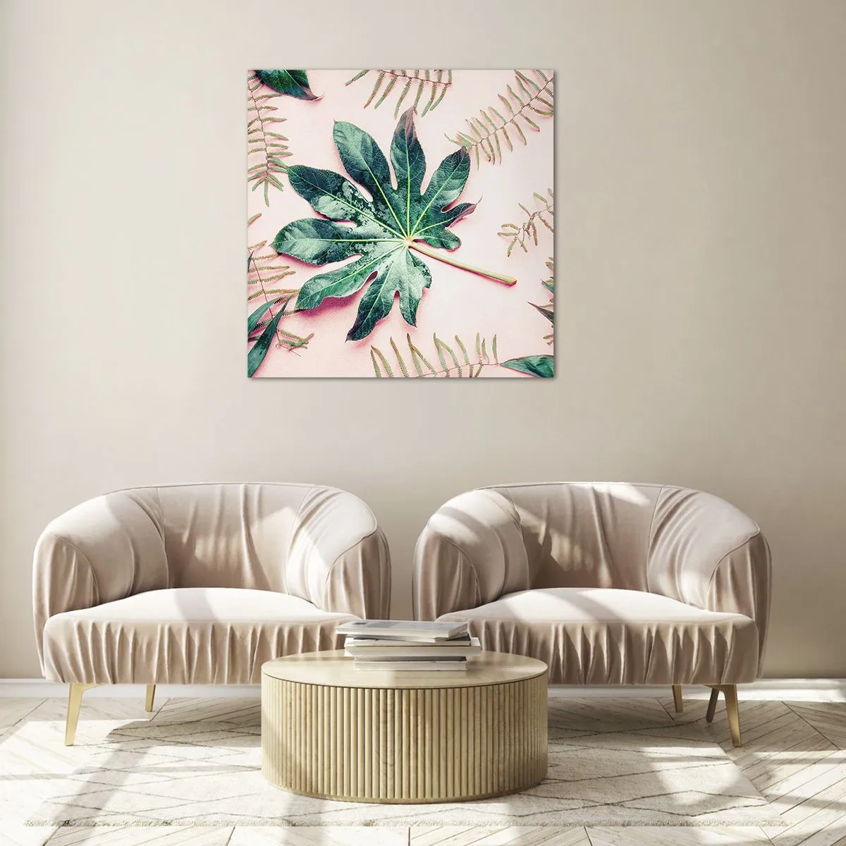 Cuadro sobre vidrio - Impresiones sobre Vidrio - Estudio de vegetación sobre fondo rosa - 50x50 cm