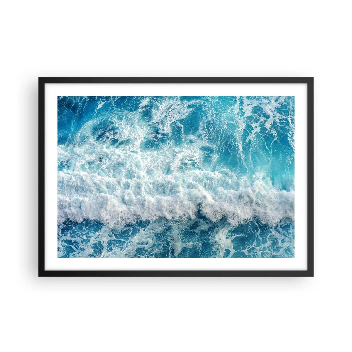 Póster en marco negro - Olas oceánicas dinámicas en tonos azules - 70x50cm - Alegre y con mucho brío - Decoración de pared moderna para salón y dormitorio ARTTOR