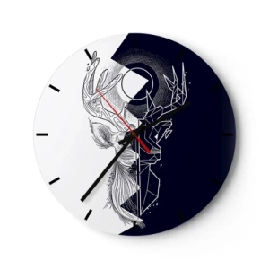 Reloj de pared - Reloj de vidrio - Motivo geométrico de ciervo sobre un fondo de colores contrastantes. - 30x30cm - Lucha y unidad de los opuestos - Decoración de pared moderna para salón, cocina y dormitorio ARTTOR
