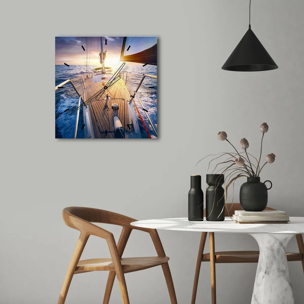 Reloj de pared - Reloj de vidrio - Corriendo sobre las olas - 40x40 cm