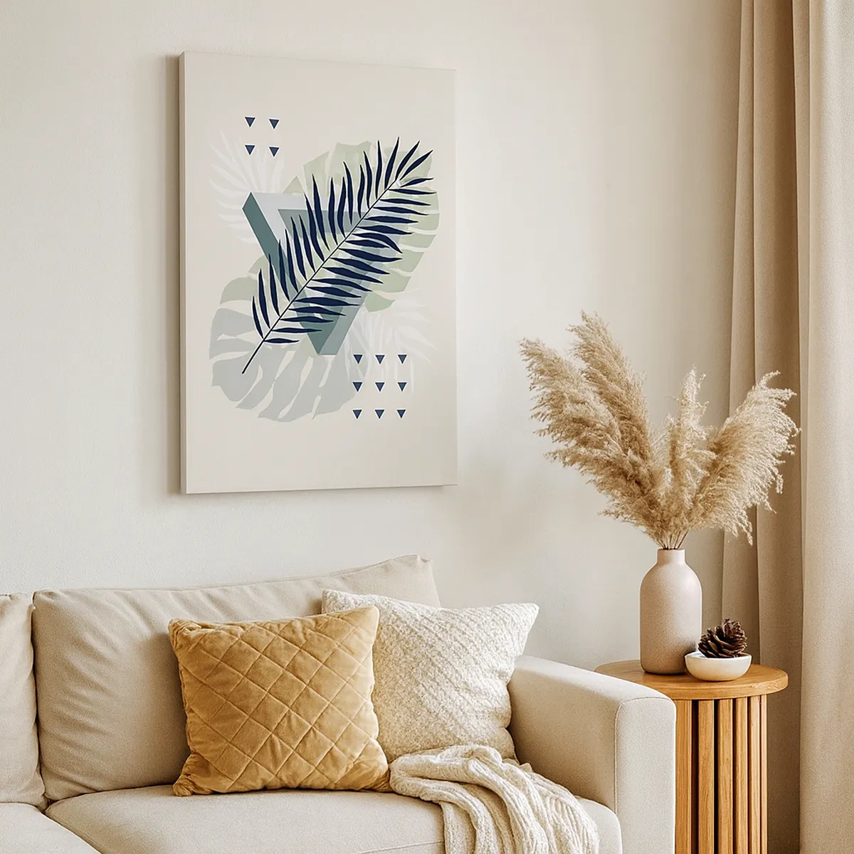 Cuadro sobre lienzo - Impresión de Imagen - Composición geométrica con hojas tropicales en tonos verdes. - 50x70cm - Naturaleza y geometría - Decoración de pared moderna para salón y dormitorio ARTTOR