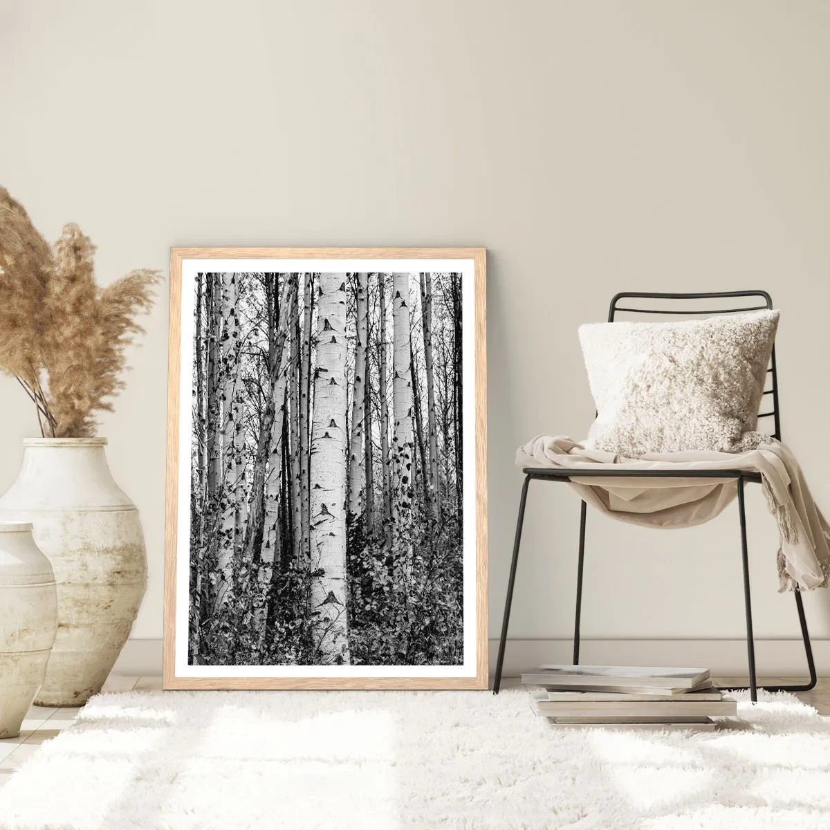 Póster en marco roble claro - Columnas de abedules - 30x40 cm