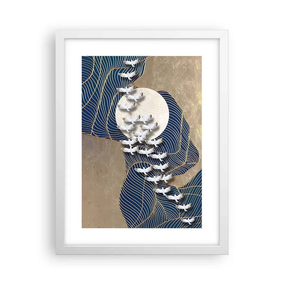 Póster en marco blanco - Libertad en bandada comunidad - 30x40 cm