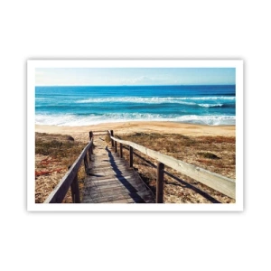 Póster - Camino de madera que conduce a la playa. - 100x70cm - ¡Corre! - Decoración de pared moderna para salón y dormitorio ARTTOR