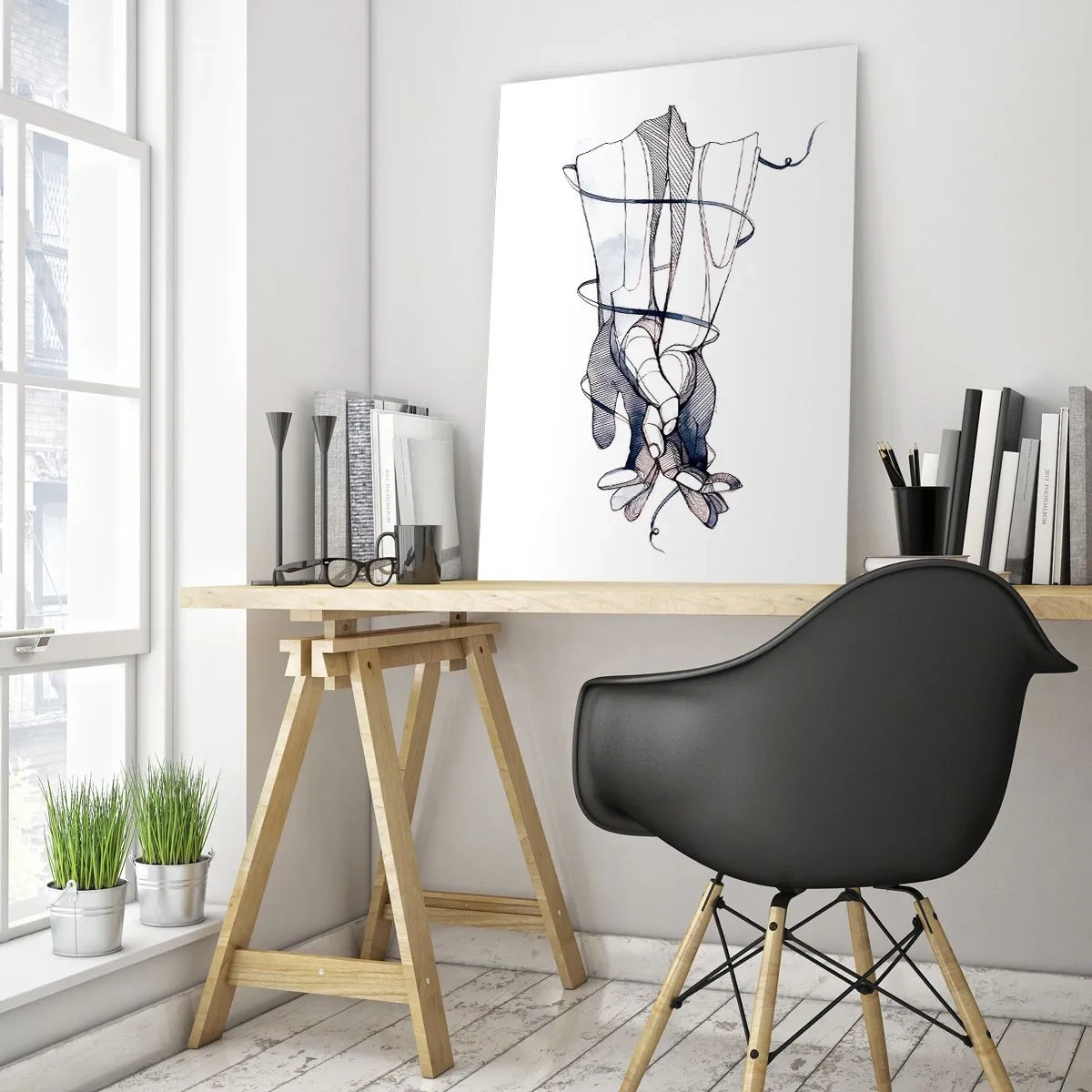 Cuadro sobre vidrio - Impresiones sobre Vidrio - Ilustración artística de una mano sosteniendo una flor. - 50x70cm - Un estudio sobre el contacto - Decoración de pared moderna para salón y dormitorio ARTTOR