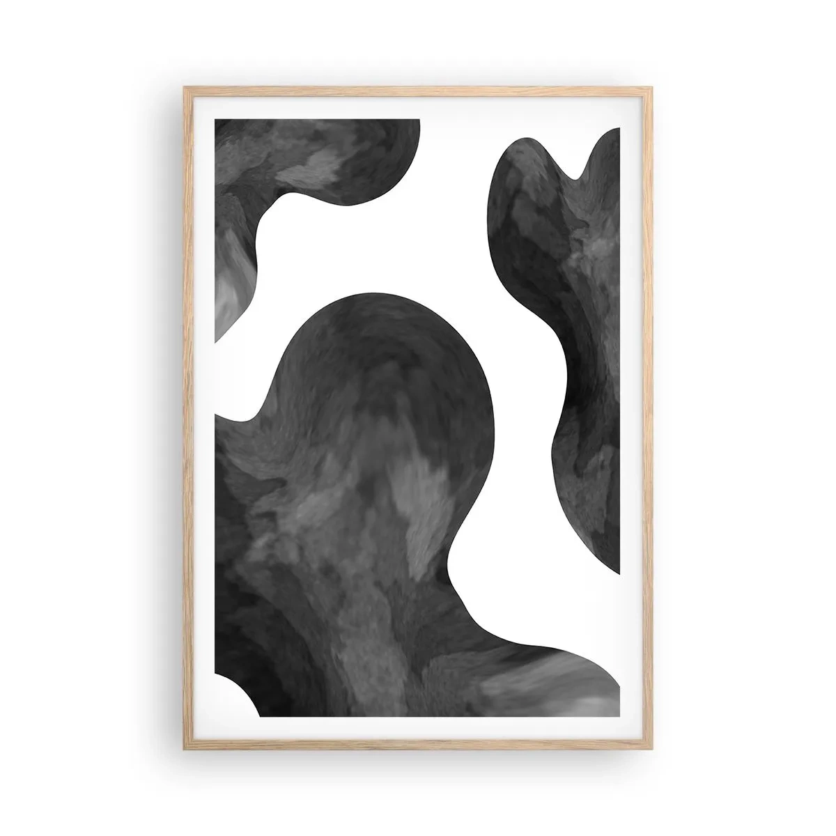 Póster en marco roble claro - El blanco fluye sobre el negro - 70x100 cm