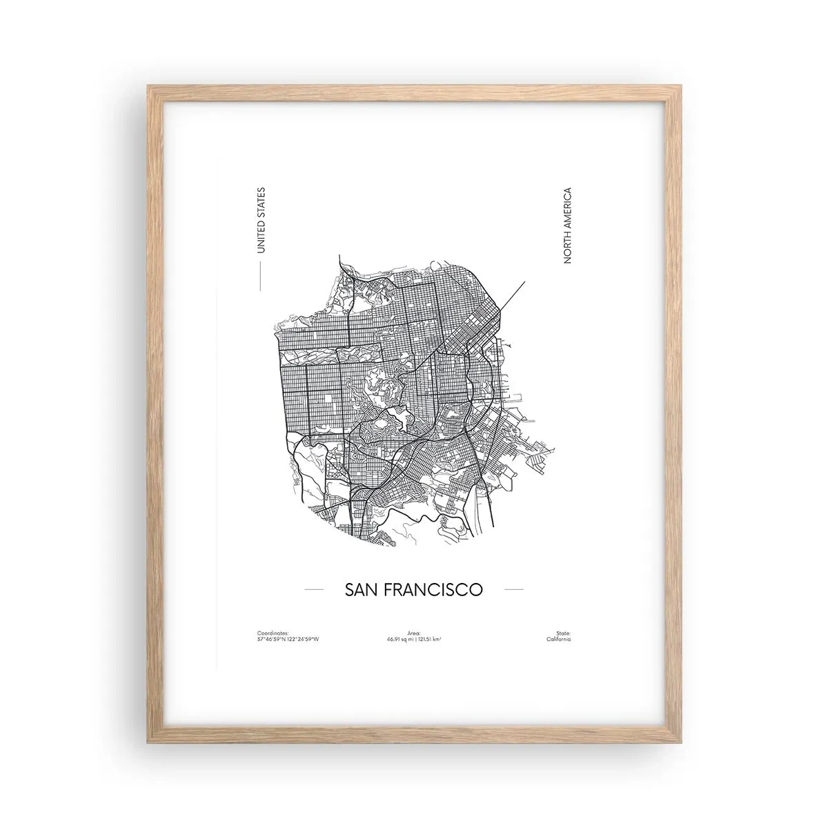 Póster en marco roble claro - Anatomía de San Francisco - 40x50 cm