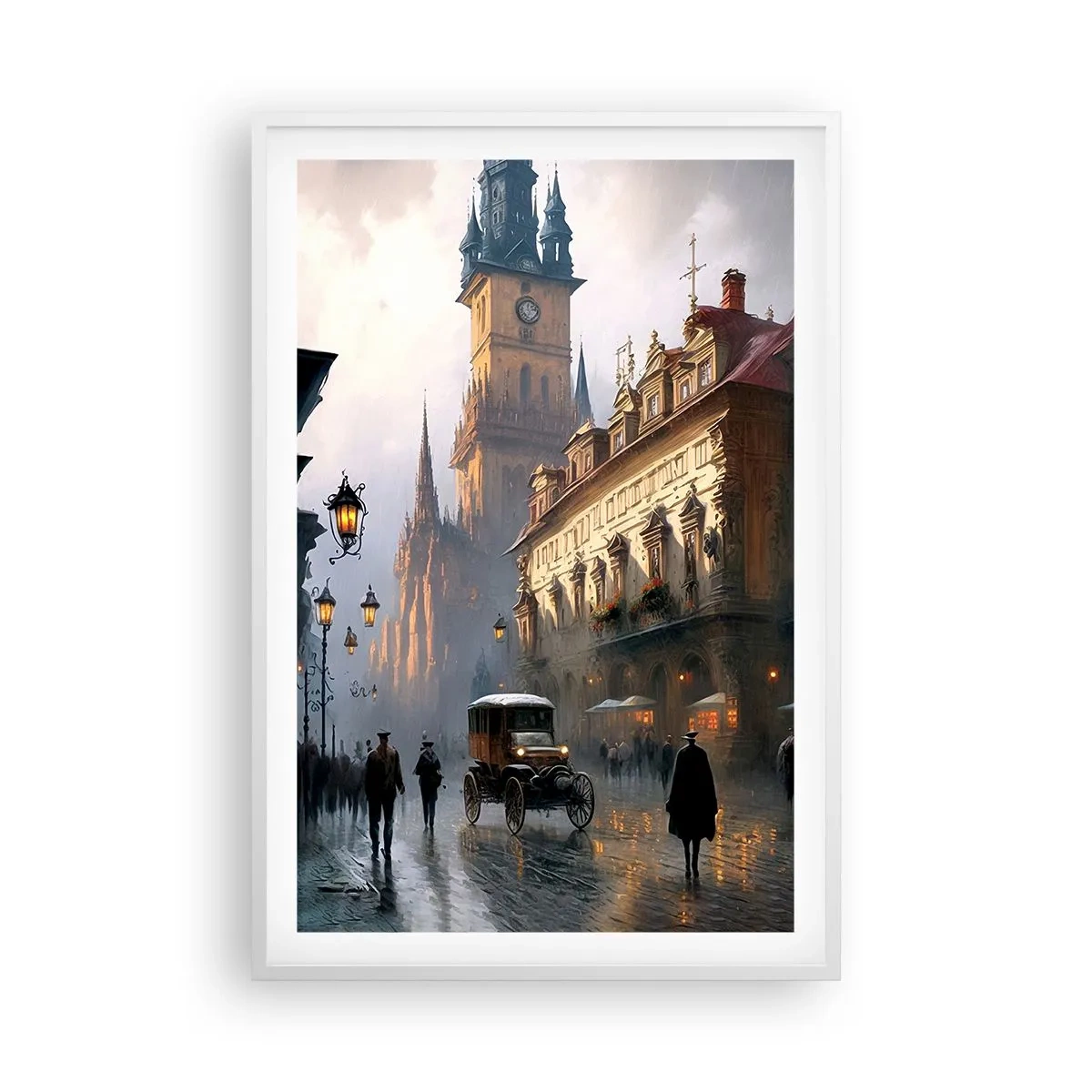 Póster en marco blanco - La magia de una noche de Praga - 61x91 cm