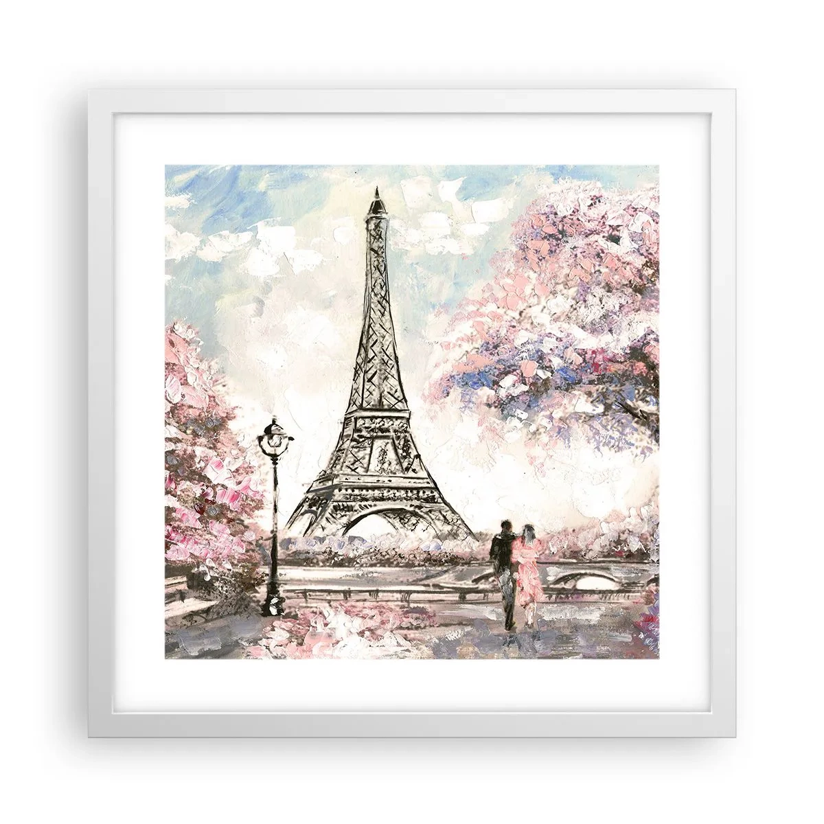 Póster en marco blanco - Un paseo por París en abril - 40x40 cm