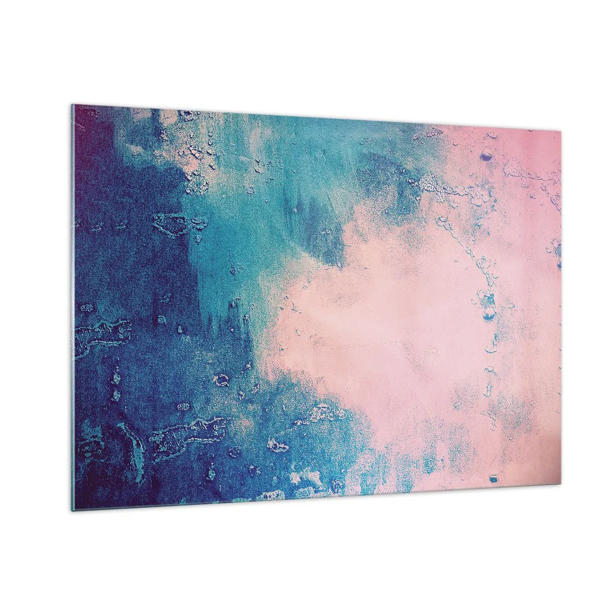 Cuadro sobre vidrio - Impresiones sobre Vidrio - Una combinación abstracta de azul y rosa empolvado con textura. - 100x70cm - Abrazo azul - Decoración de pared moderna para salón y dormitorio ARTTOR