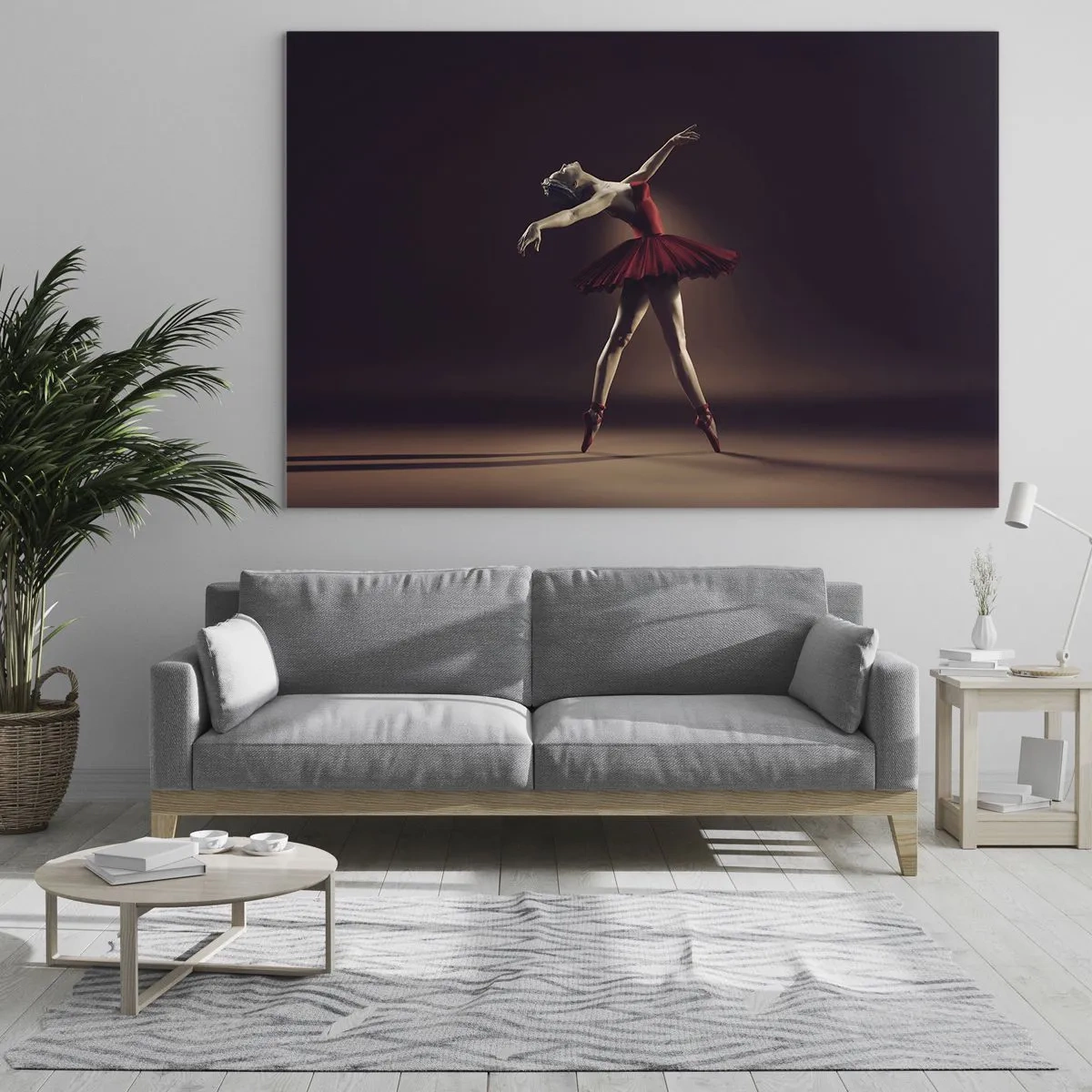 Cuadro sobre vidrio - Impresiones sobre Vidrio - Una bailarina con un vestido rojo en una pose dinámica. - 100x70cm - Primera bailarina - Decoración de pared moderna para salón y dormitorio ARTTOR