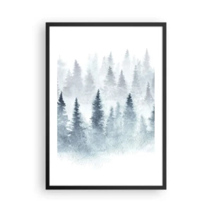 Póster en marco negro - Paisaje de acuarela con un bosque en la niebla. - 50x70cm - Envuelto en la niebla - Decoración de pared moderna para salón y dormitorio ARTTOR