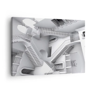 Cuadro sobre lienzo - Impresión de Imagen - Una composición abstracta de escaleras en una disposición espacial surrealista. - 70x50cm - Paradojas del espacio - Decoración de pared moderna para salón y dormitorio ARTTOR