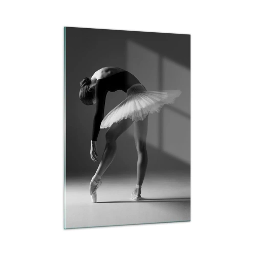 Cuadro sobre vidrio - Impresiones sobre Vidrio - Silueta en blanco y negro de una bailarina en una pose elegante. - 50x70cm - Bella bailarina - Decoración de pared moderna para salón y dormitorio ARTTOR