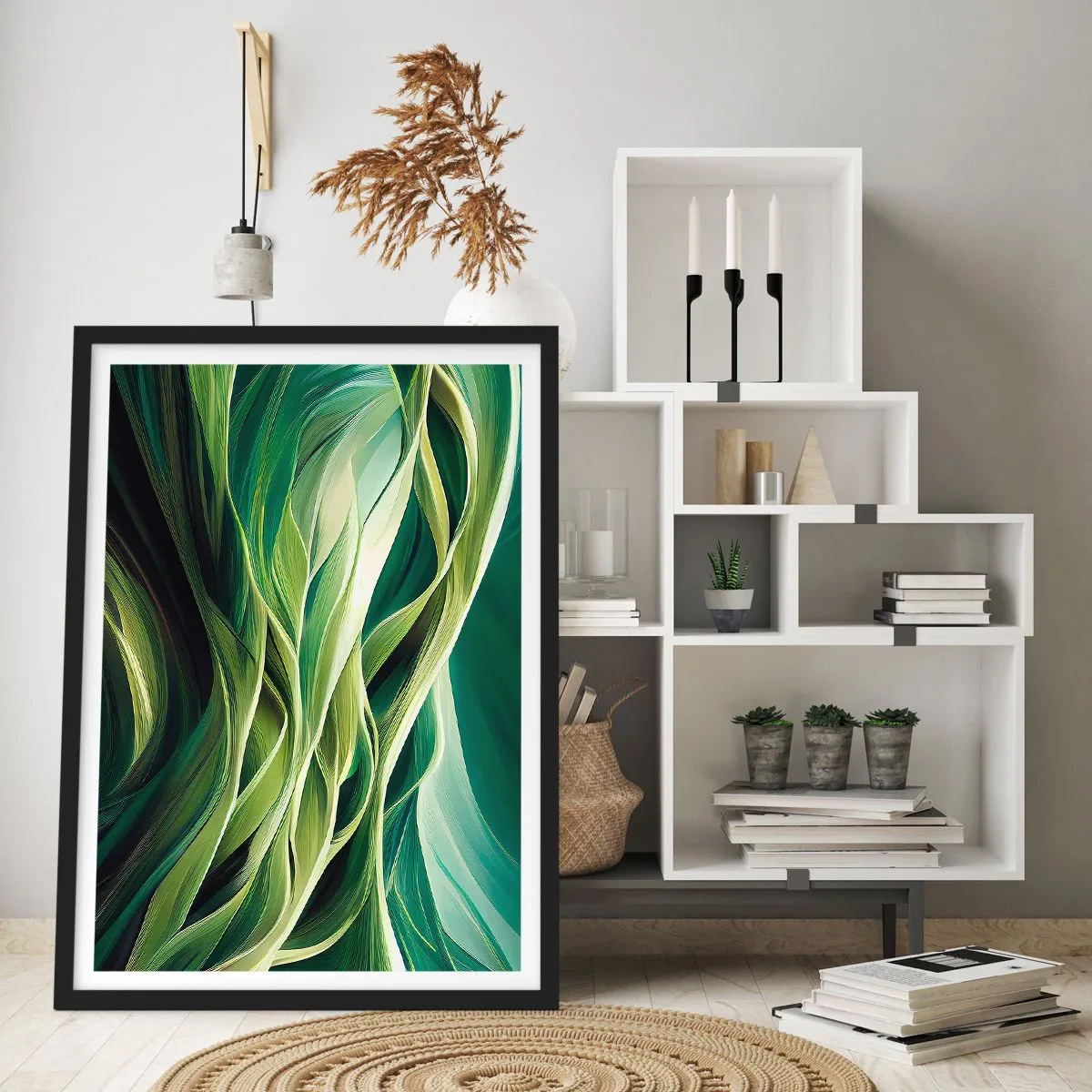 Póster en marco negro - Un juego abstracto de color verde - 61x91 cm