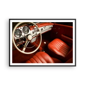Póster en marco negro - Interior de coche clásico con asientos de cuero rojo. - 100x70cm - Lujo vintage - Decoración de pared moderna para salón y dormitorio ARTTOR