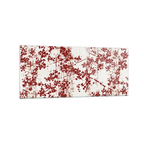 Cuadro sobre vidrio - Impresiones sobre Vidrio - Flores rojas sobre un fondo blanco en un estilo artístico. - 120x50cm - Como un viejo percal - Decoración de pared moderna para salón y dormitorio ARTTOR