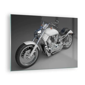 Cuadro sobre vidrio - Impresiones sobre Vidrio - Una motocicleta elegante sobre un fondo gris con un toque moderno. - 70x50cm - Solo puedes arrodillarte - Decoración de pared moderna para salón y dormitorio ARTTOR