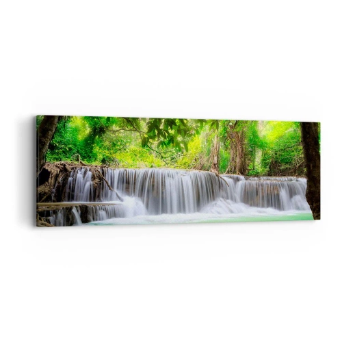 Cuadro sobre lienzo - Impresión de Imagen - Cascada en verde - 90x30 cm