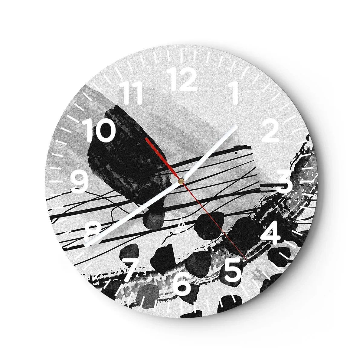 Reloj de pared - Reloj de vidrio - Abstracción orgánica en blanco y negro - 30x30 cm