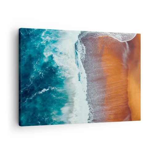 Cuadro sobre lienzo - Impresión de Imagen - Una vista de las olas del océano rompiendo en la playa dorada. - 70x50cm - Un toque de océano - Decoración de pared moderna para salón y dormitorio ARTTOR