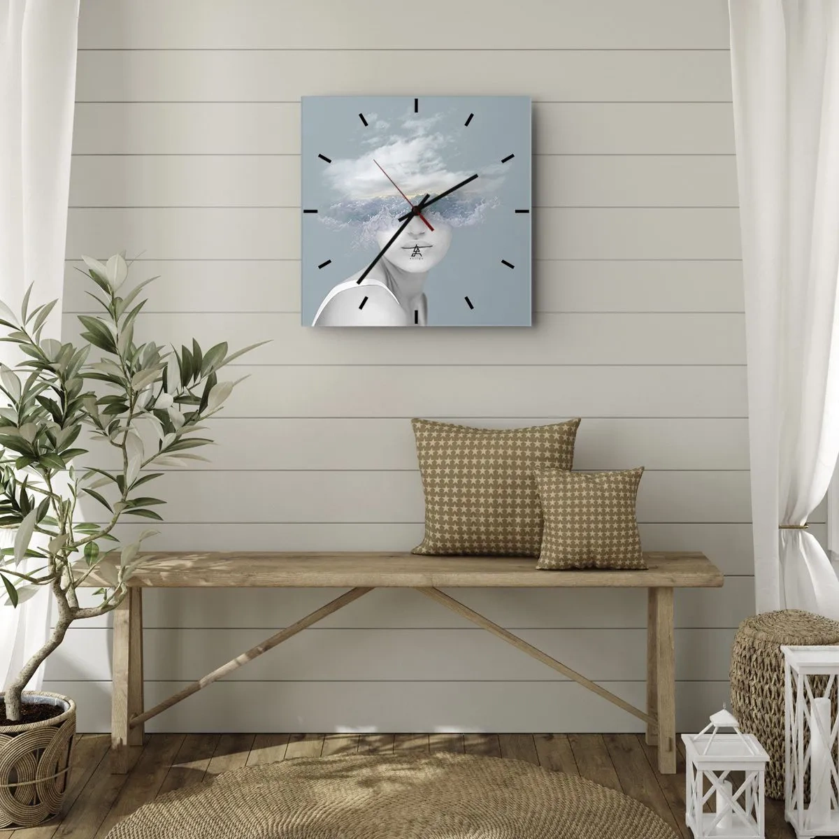 Reloj de pared - Reloj de vidrio - Con la cabeza en las nubes - 30x30 cm
