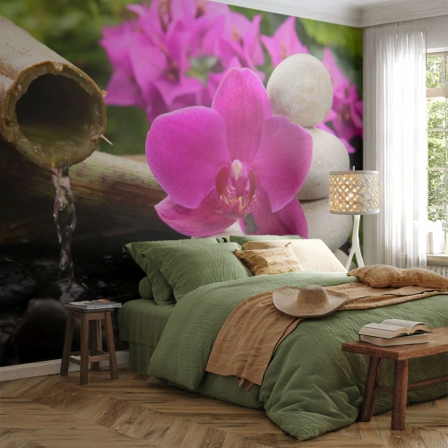 Fotomural Standard Eco - Ya estás descansando - flores, Bambú, Orquídea - 200x140 cm