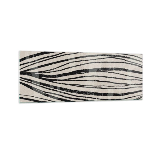 Cuadro sobre vidrio - Impresiones sobre Vidrio - Ondas abstractas en tonos blanco y negro - 140x50cm - Salpicadura de líneas - Decoración de pared moderna para salón y dormitorio ARTTOR