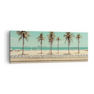 Cuadro sobre lienzo - Impresión de Imagen - Palmeras en la playa con vistas al mar y al cielo azul. - 140x50cm - En la playa - Decoración de pared moderna para salón y dormitorio ARTTOR