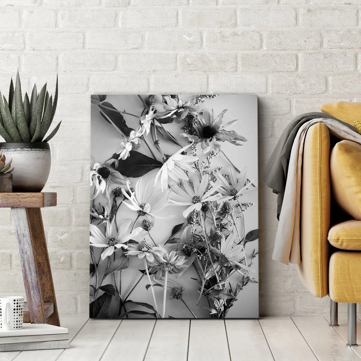 Cuadro sobre lienzo - Impresión de Imagen - Arreglos florales en blanco y negro en un sutil estilo artístico. - 50x70cm - Un no ramo de flores - Decoración de pared moderna para salón y dormitorio ARTTOR